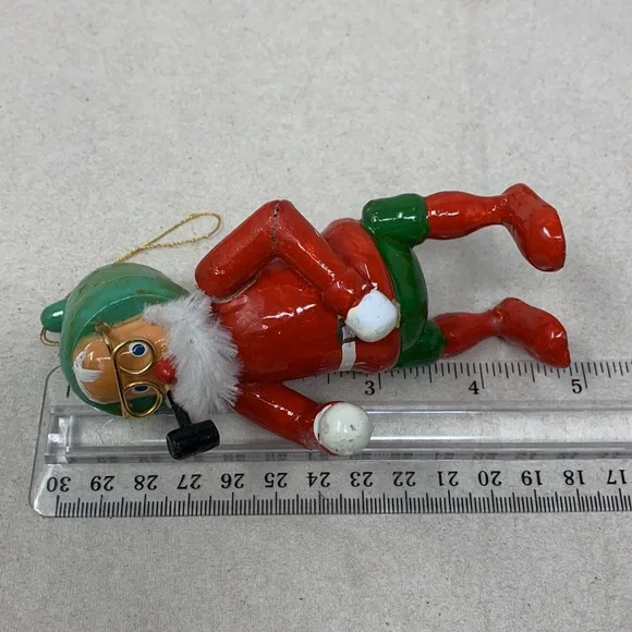 5 pc VINTAGE Christmas tree ornaments: Santa, rocking horse, and 3 round balls - Picture 12 of 17